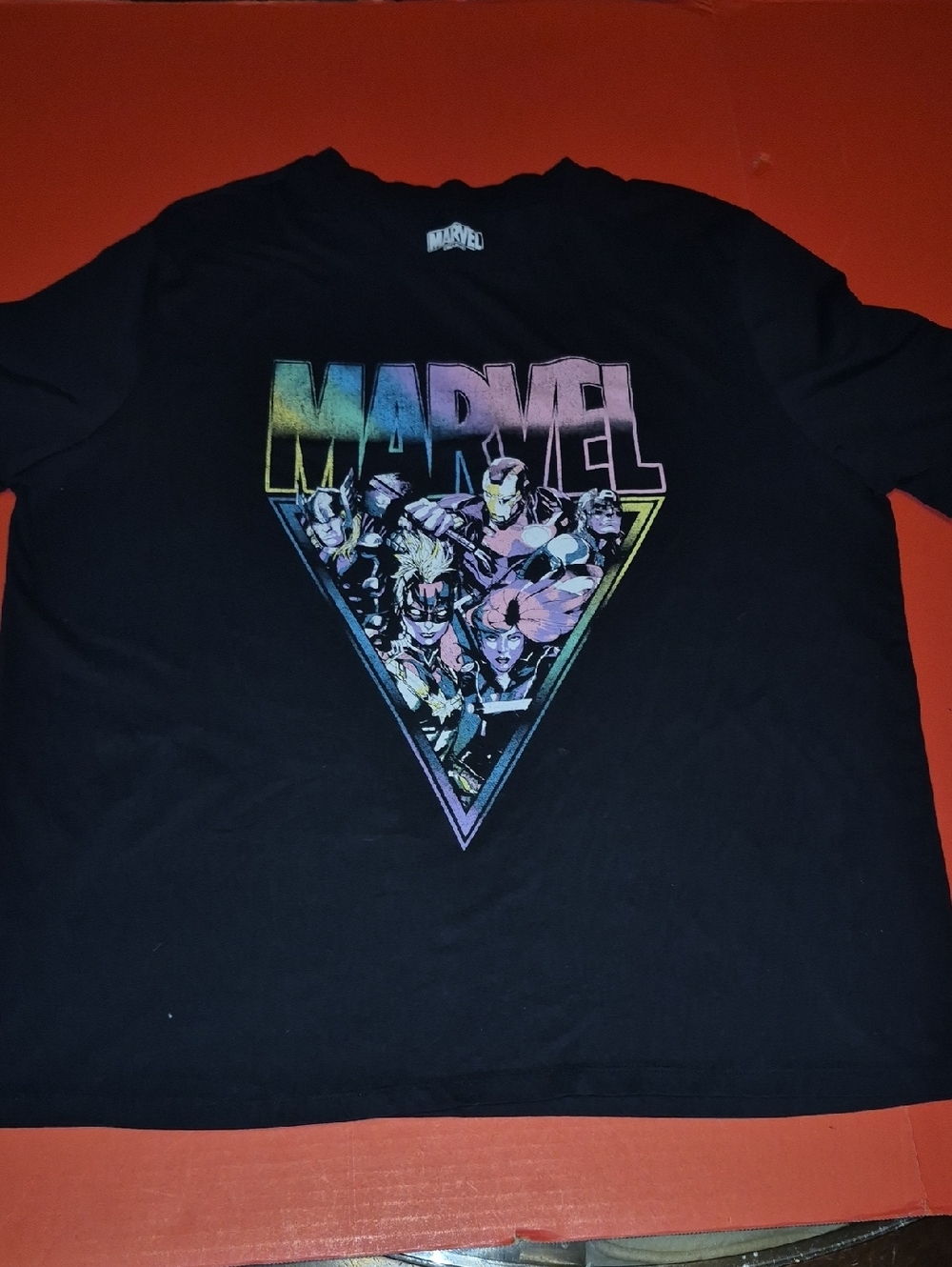 Marvel Black Graphic Tee with Rainbow Logo Mens XL